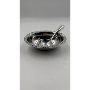 Vintage Mexican Hand-Crafted Polished Cast Aluminum Sauce  Bowl & Spoon
